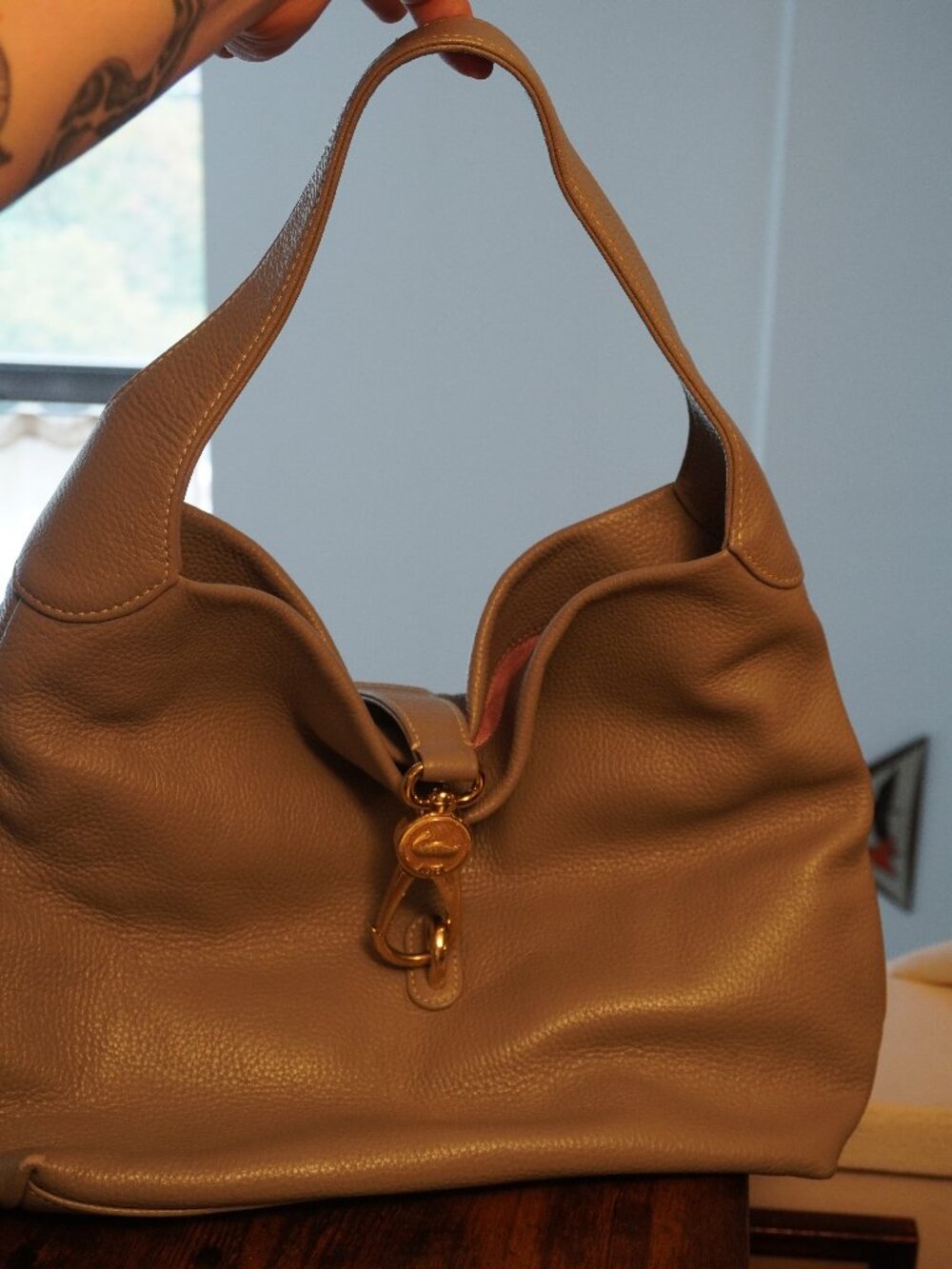 Vintage Y2K Dooney & Bourke Grey Pebbled Leather Slouchy Hobo Shoulder Bag